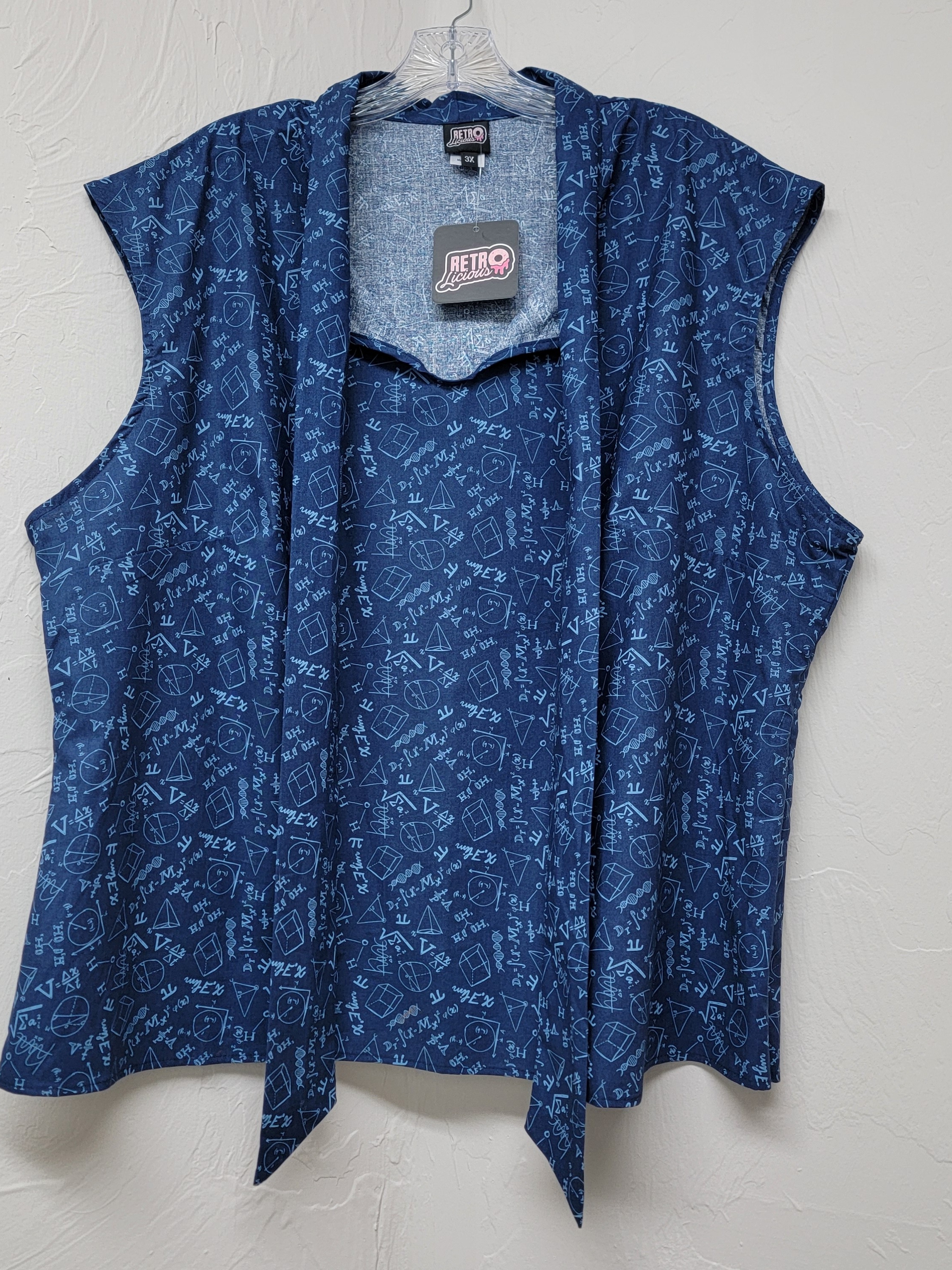 Retrolicious Modcloth Blue Math Geek Nerd School Neck Tie Sleeveless Blouse 3x — image 2 of 7